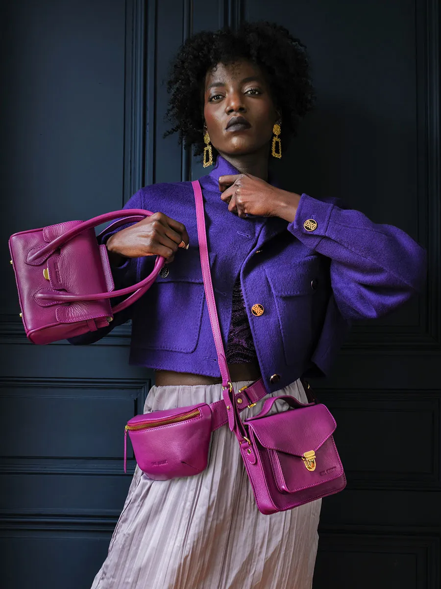 Mini Purple Leather Cross-Body Bag for Women - Mademoiselle George XS Art Deco Zinzolin | PAUL MARIUS