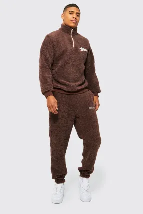 Official Borg 1/4 Zip Funnel Neck Tracksuit | boohooMAN UK