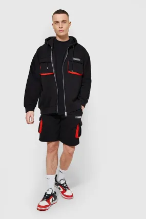 Oversized Man Zip Through Short Tracksuit | boohooMAN UK