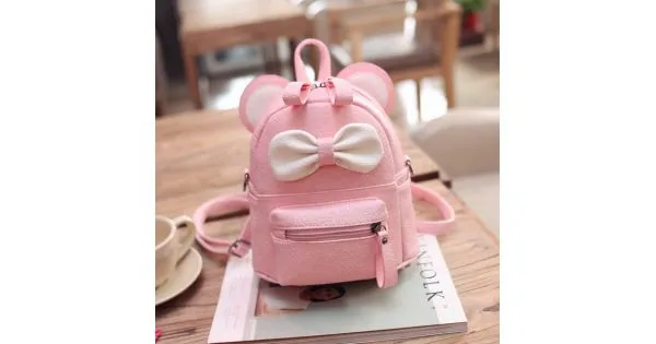 Pink White Bow Mouse Ears Mini Backpack Cross Body Bag