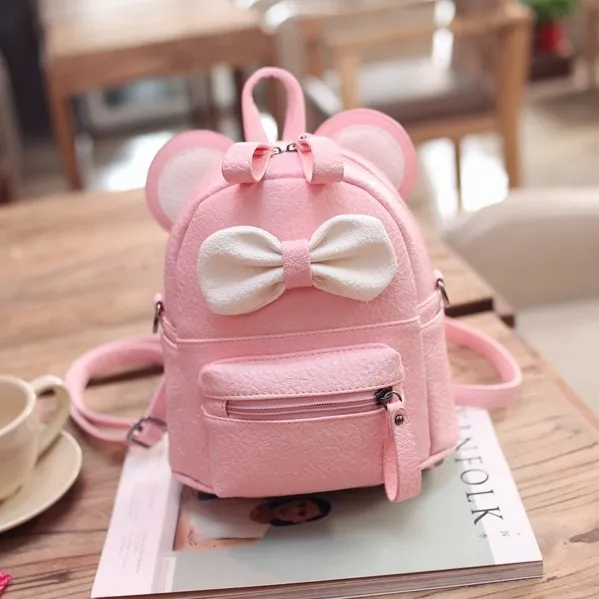 Pink White Bow Mouse Ears Mini Backpack Cross Body Bag