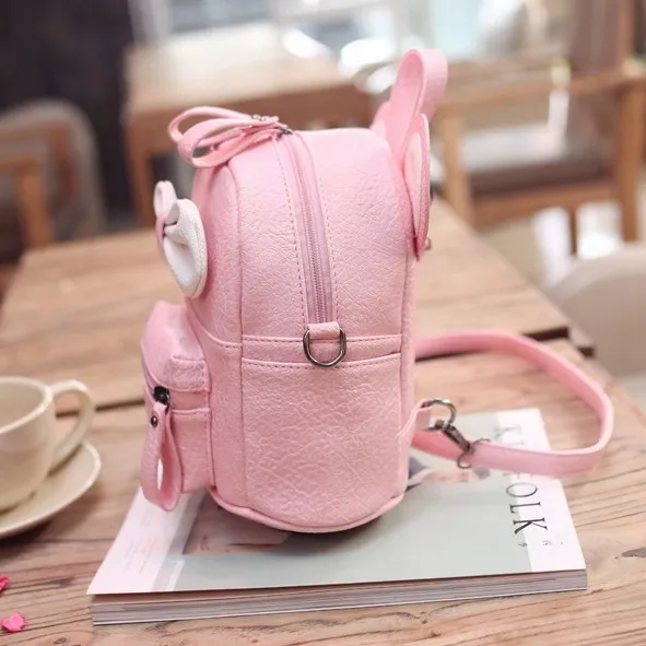 Pink White Bow Mouse Ears Mini Backpack Cross Body Bag