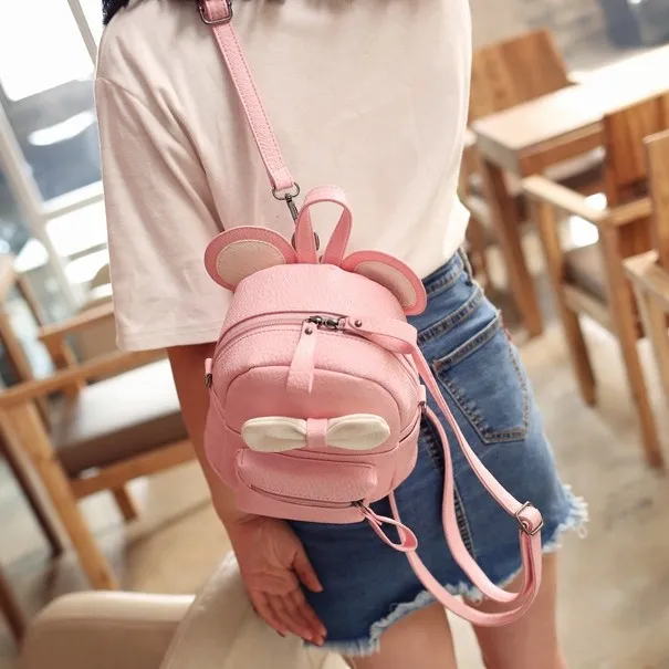 Pink White Bow Mouse Ears Mini Backpack Cross Body Bag