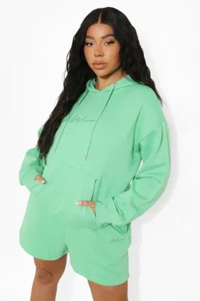 Plus Embroidered Hooded Short Tracksuit