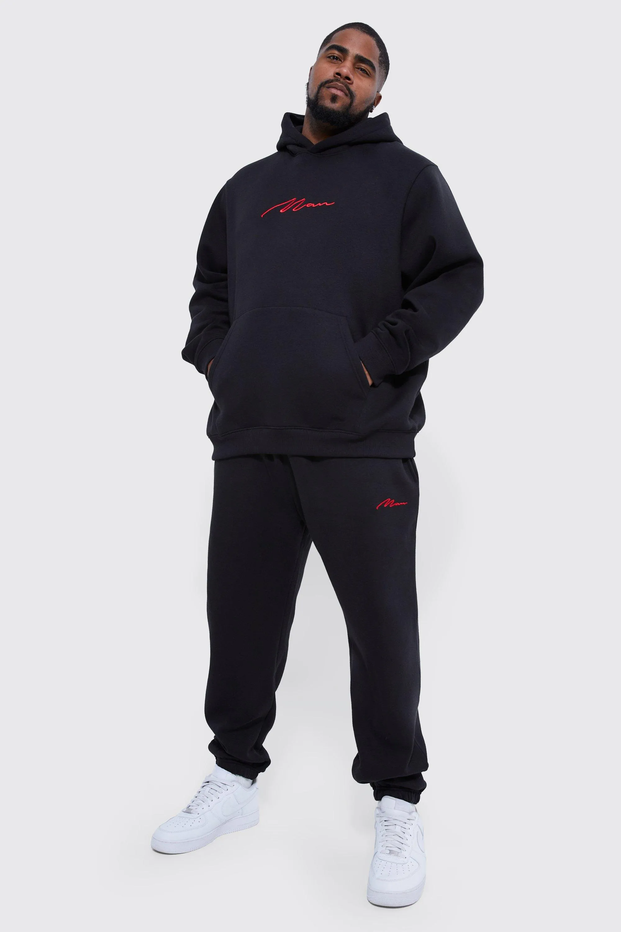 Plus Man 3d Embroidery Hooded Tracksuit | boohooMAN UK