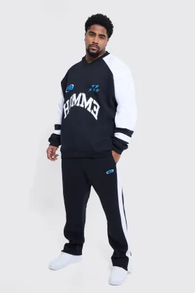 Plus Oversized V Neck Varsity Tracksuit | boohooMAN UK