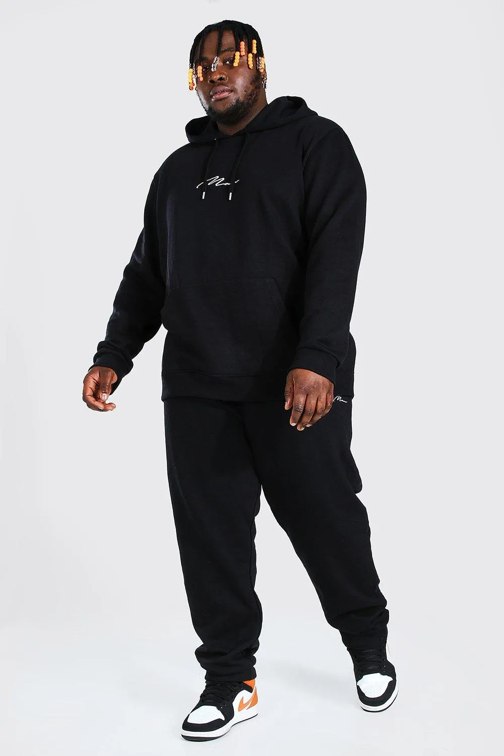 Plus Size MAN Script Hooded Tracksuit | boohooMAN UK