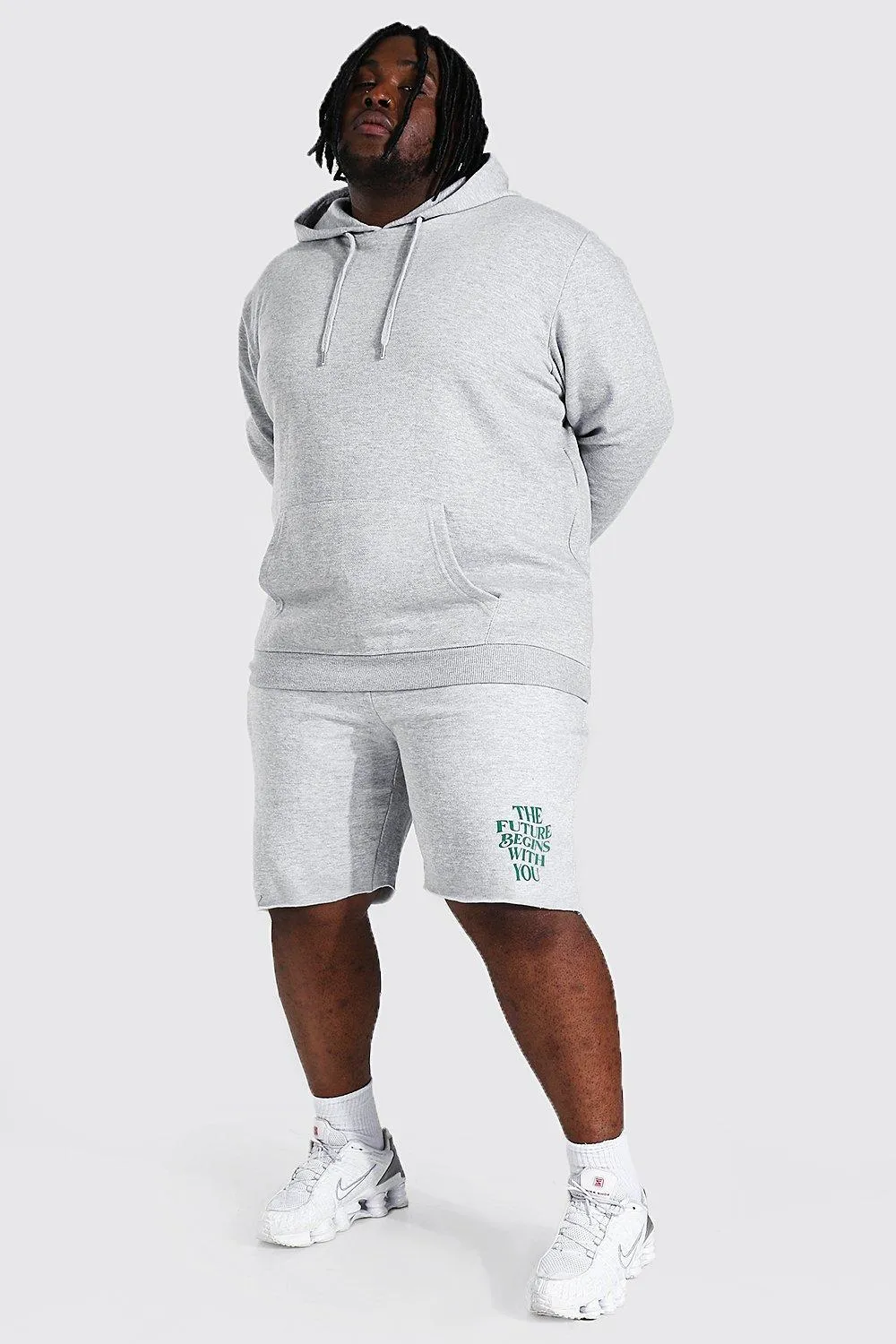 Plus Size Positive Slogan Short Tracksuit | boohooMAN UK