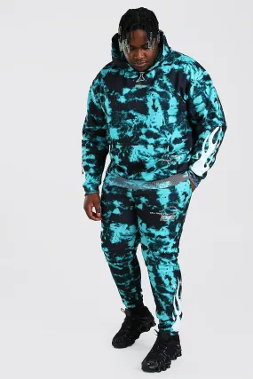 Plus Size Tie Dye Flame Print Tracksuit