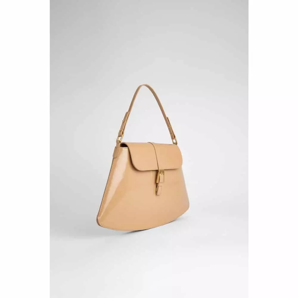 --Portia cream semi patent leather bag-