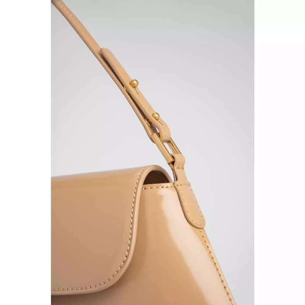 --Portia cream semi patent leather bag-