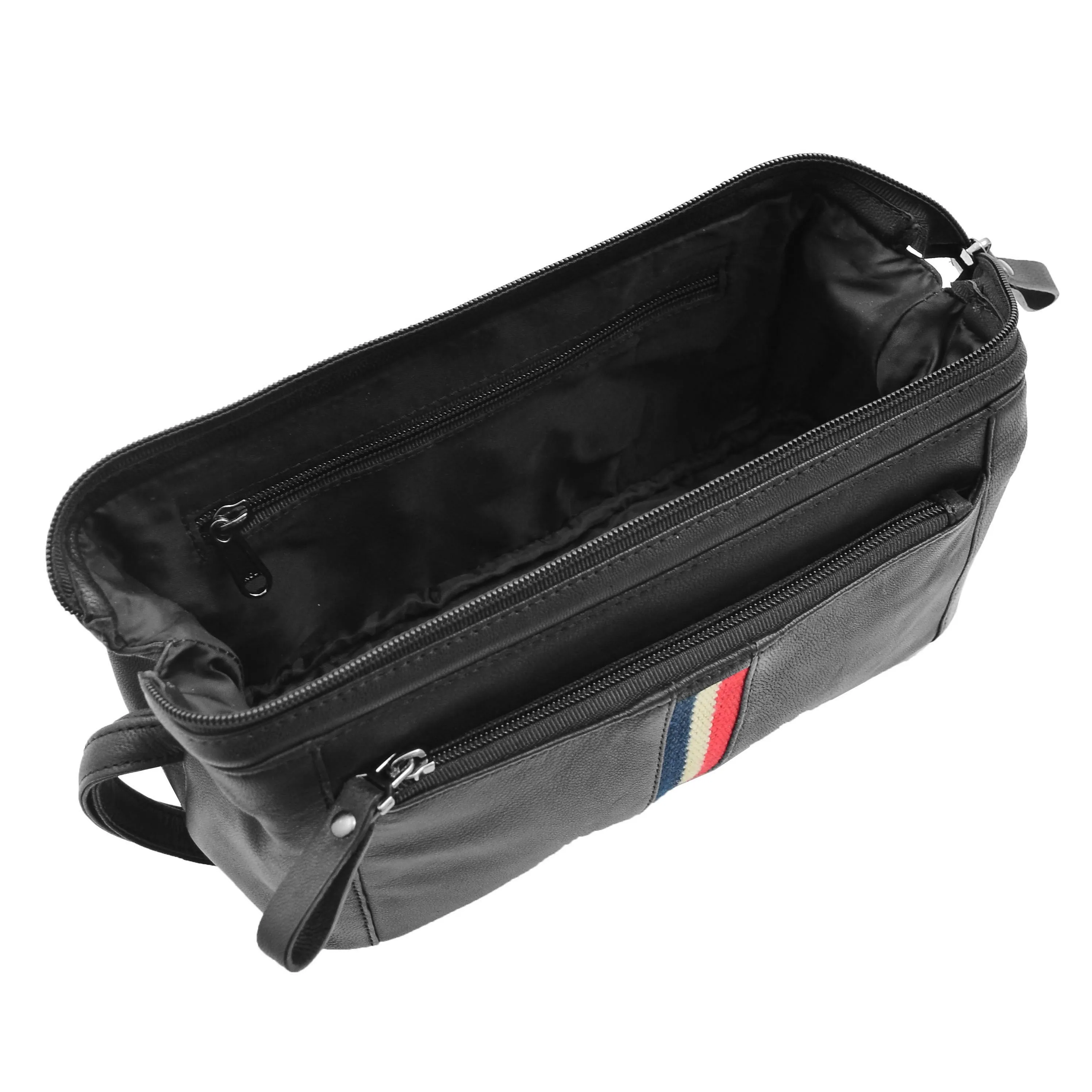 Real Leather Toiletry Wash Bag Wrist Pouch HOL951 Black