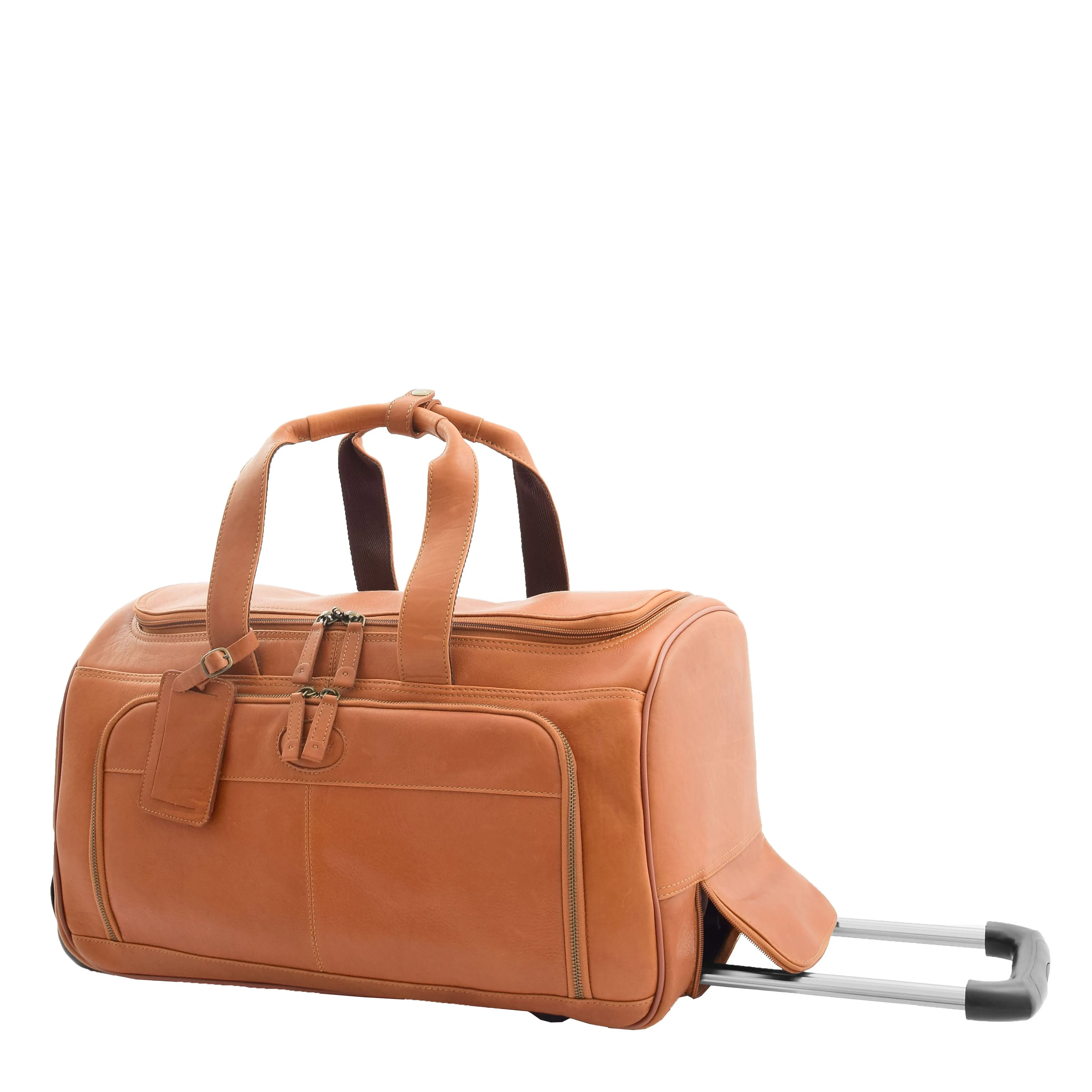 Real Leather Wheeled Holdall Duffle Bag Combrew Tan