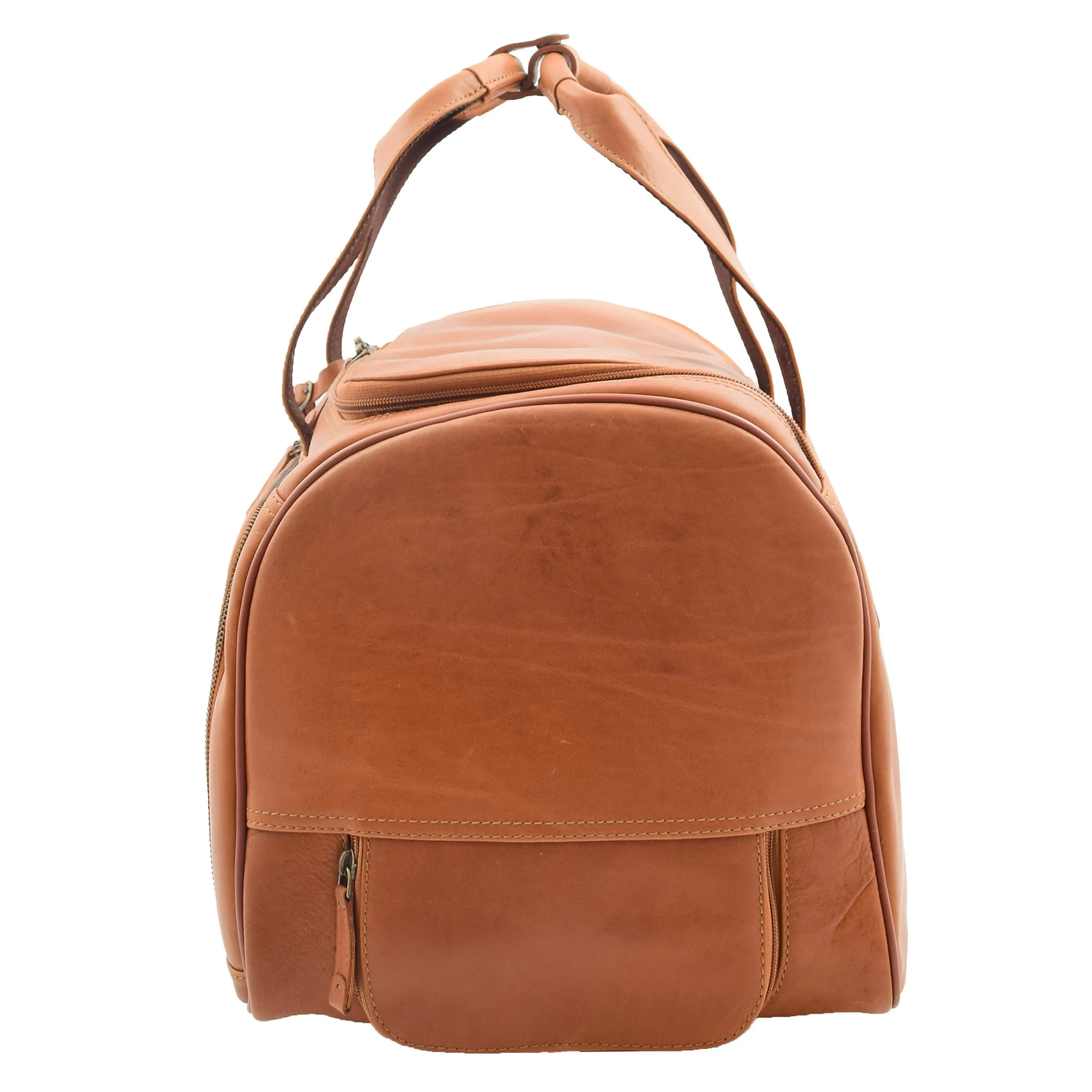 Real Leather Wheeled Holdall Duffle Bag Combrew Tan