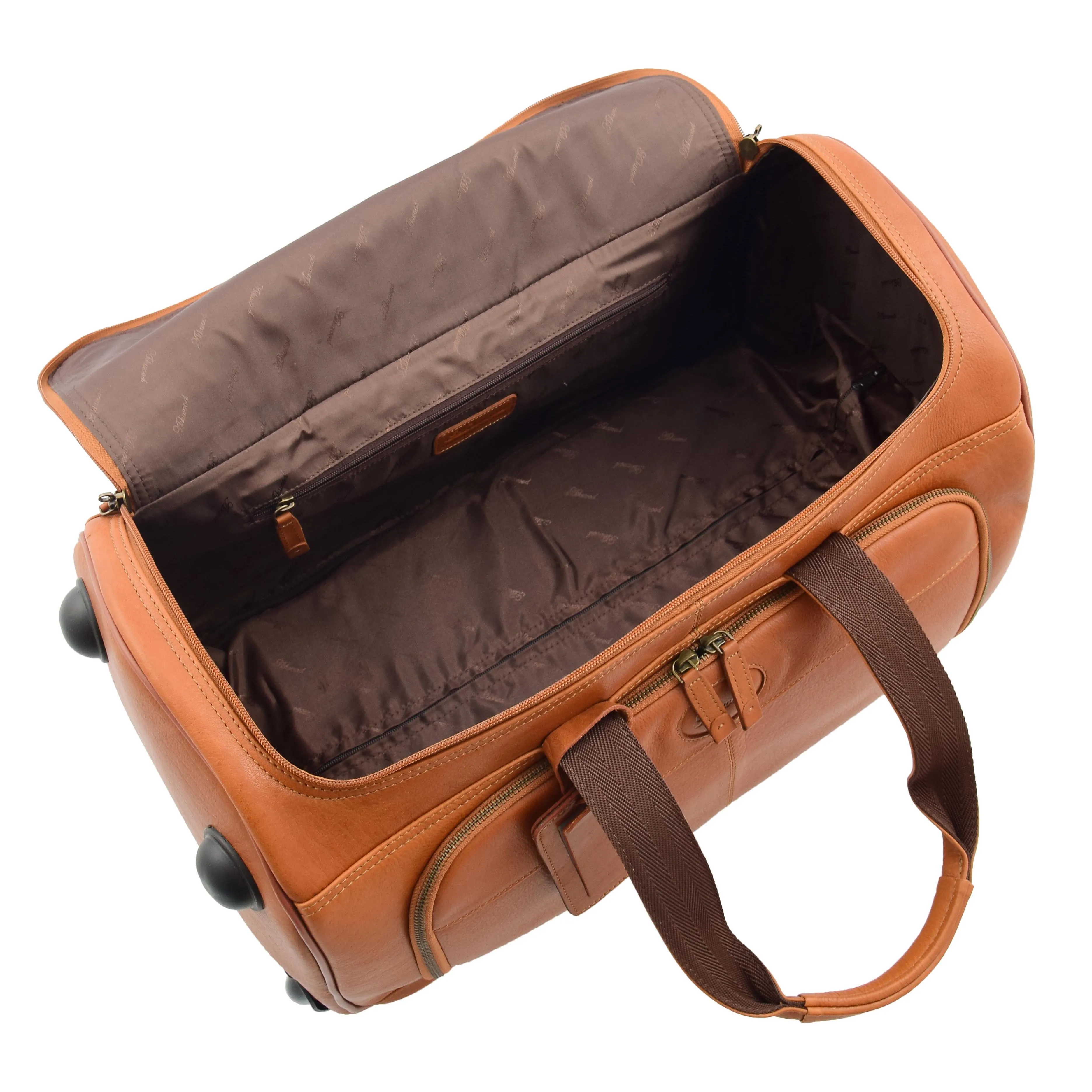 Real Leather Wheeled Holdall Duffle Bag Combrew Tan