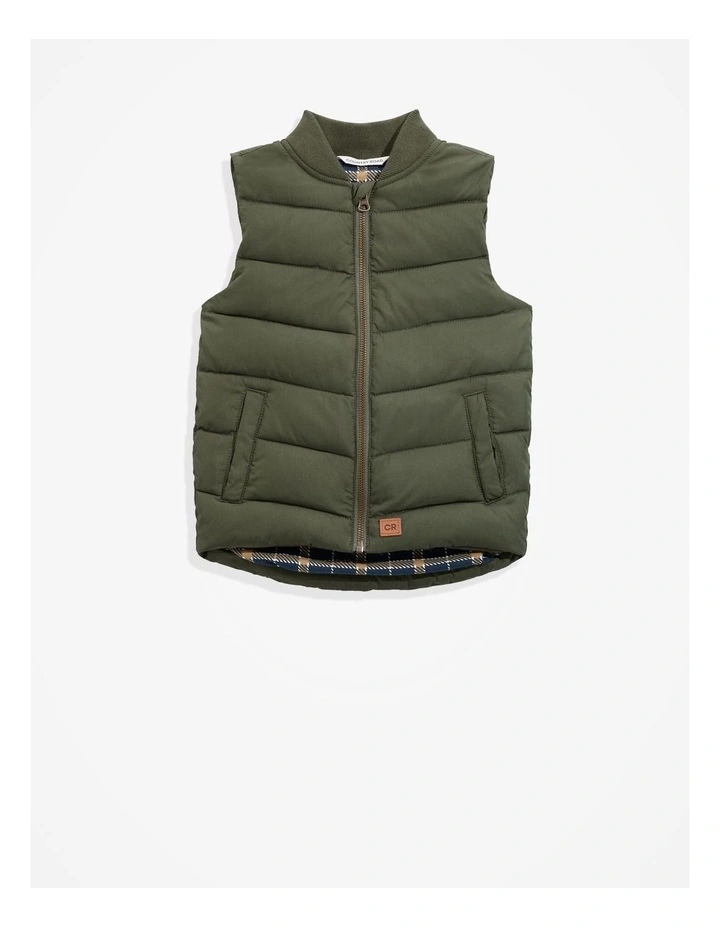 Rib Nylon Vest in Khaki Green