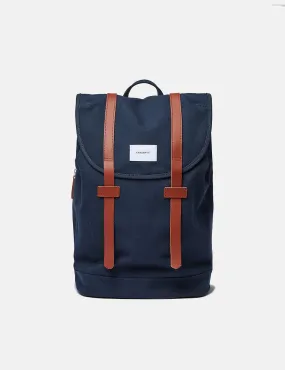 Sandqvist Stig Backpack (Large) - Navy Blue/Cognac Brown