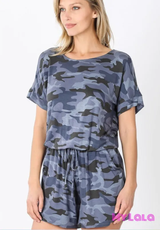 Short Sleeve Romper (Navy Camo)