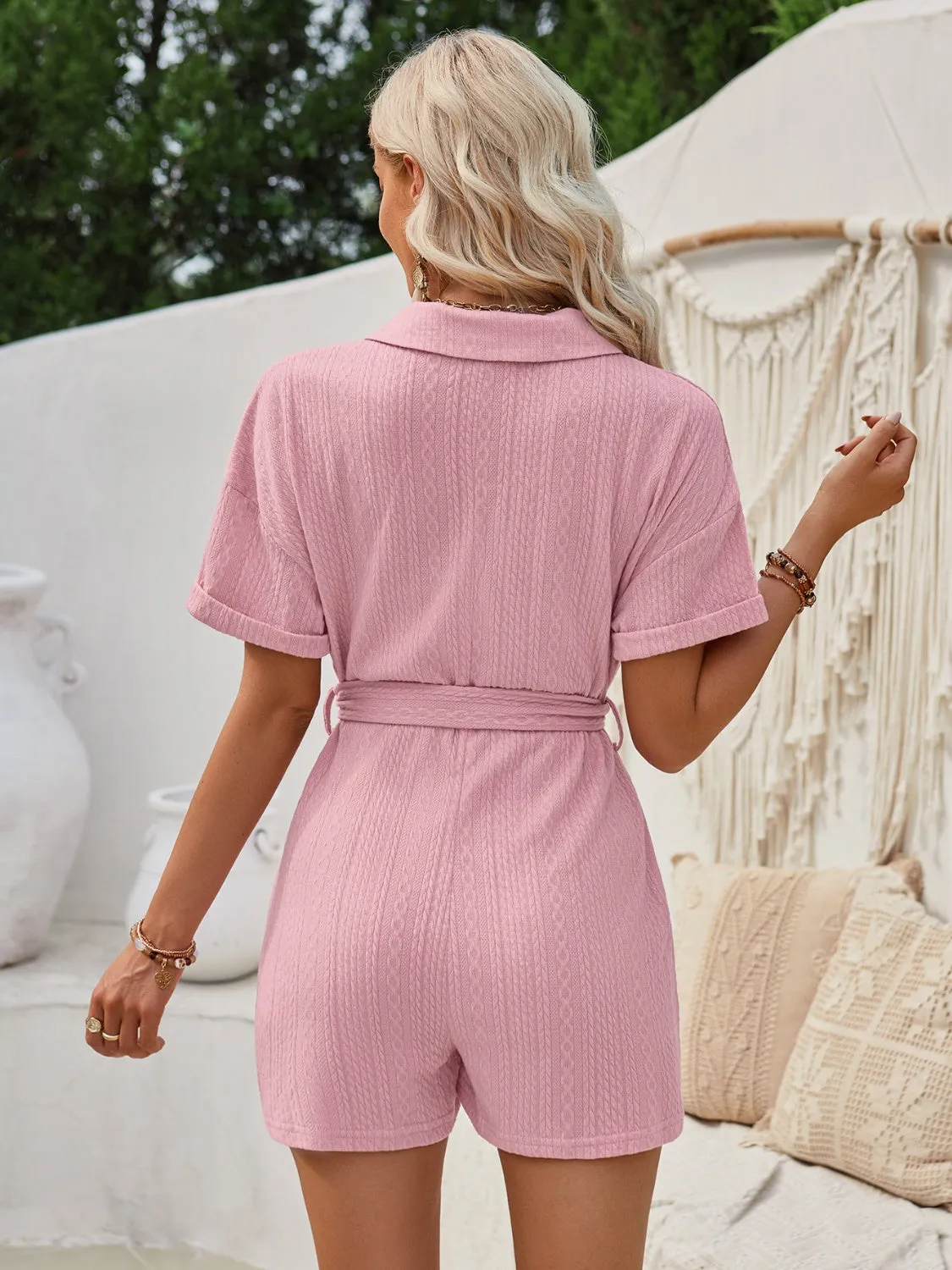 Short Sleeve Tie Waist Romper