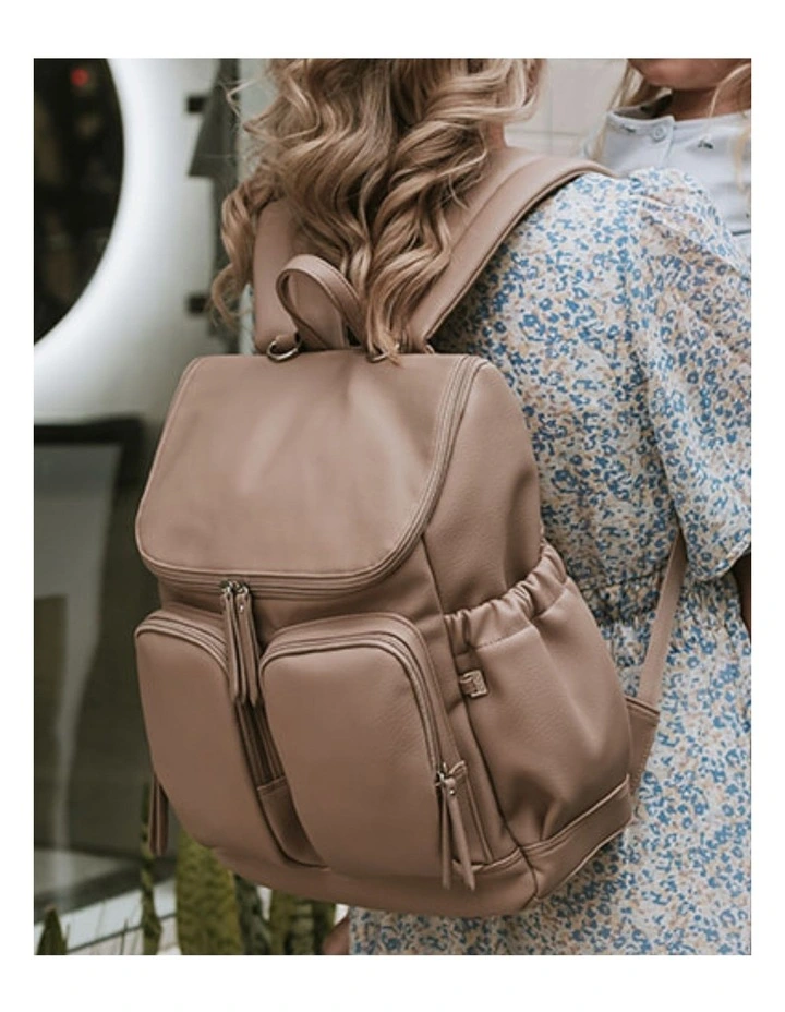 Signature Vegan Leather Nappy Backpack in Oat Dimple