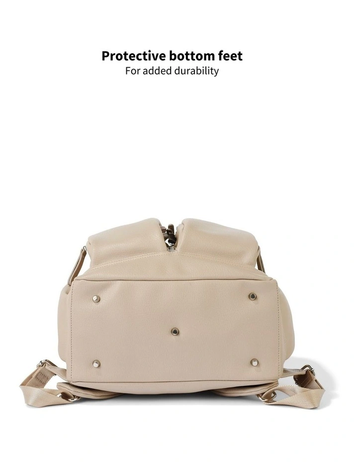 Signature Vegan Leather Nappy Backpack in Oat Dimple