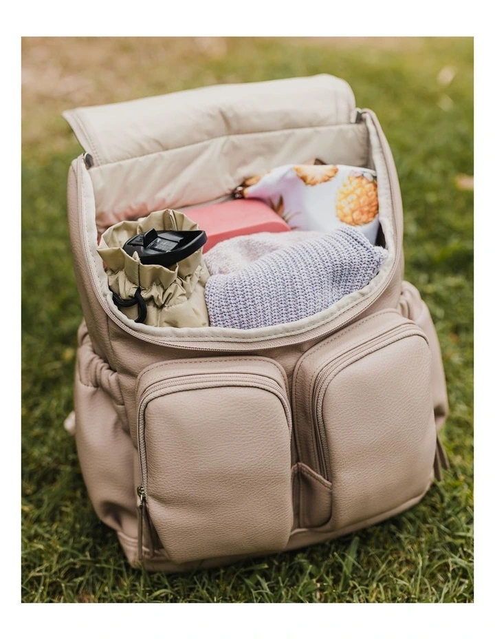 Signature Vegan Leather Nappy Backpack in Oat Dimple