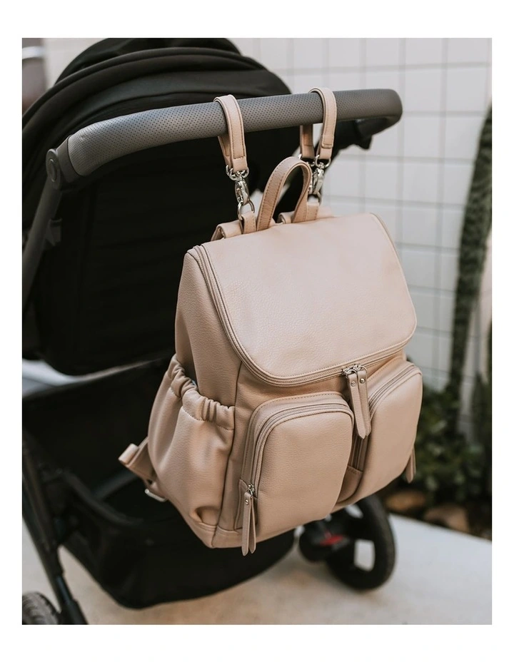 Signature Vegan Leather Nappy Backpack in Oat Dimple