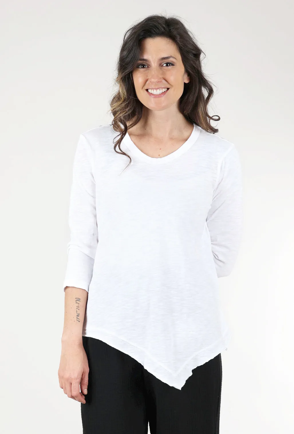 Slant Hem 3/4-Sleeve Tunic, White