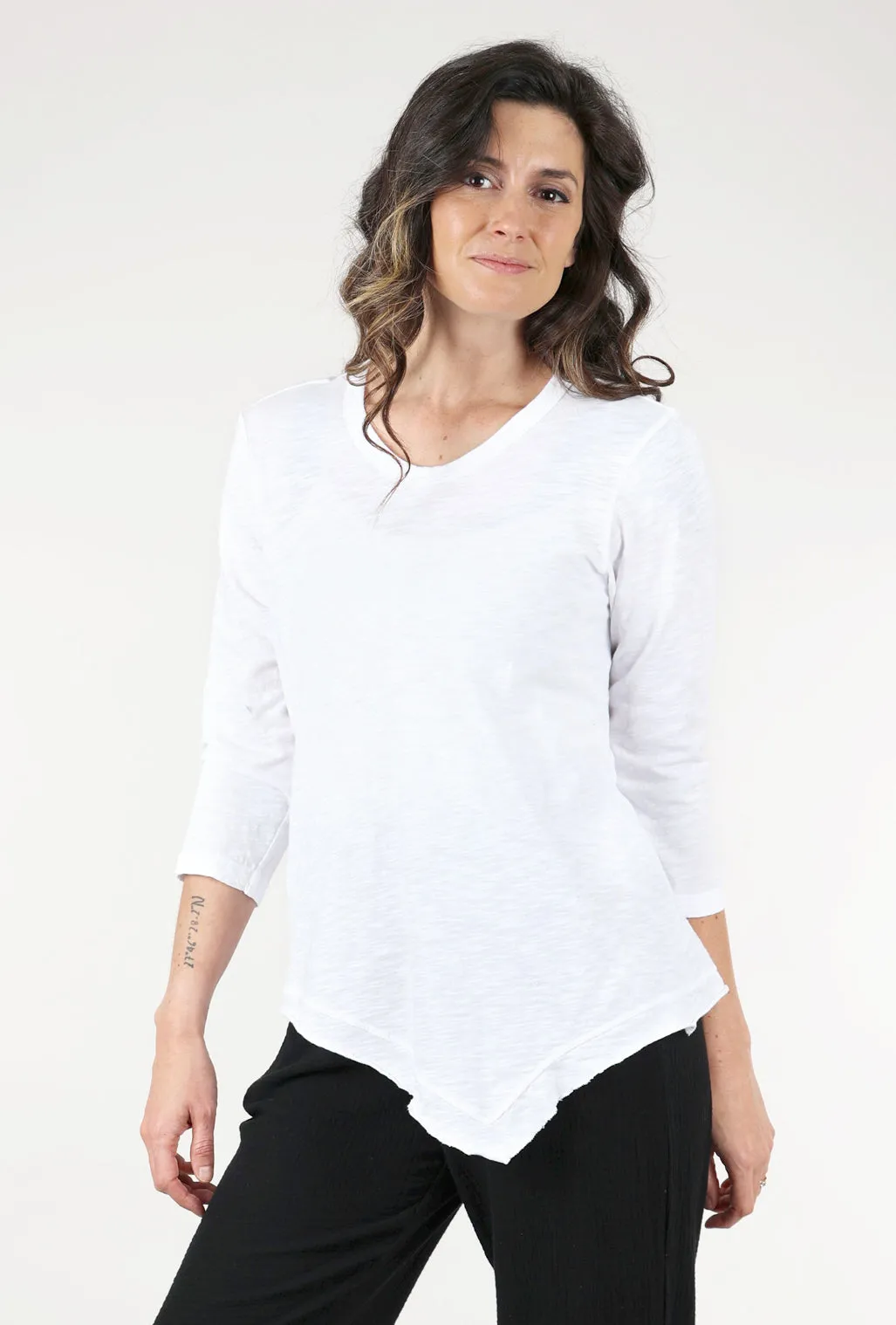 Slant Hem 3/4-Sleeve Tunic, White