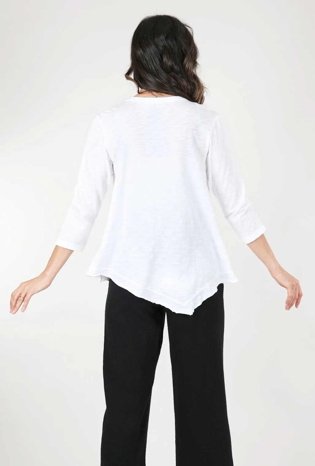 Slant Hem 3/4-Sleeve Tunic, White