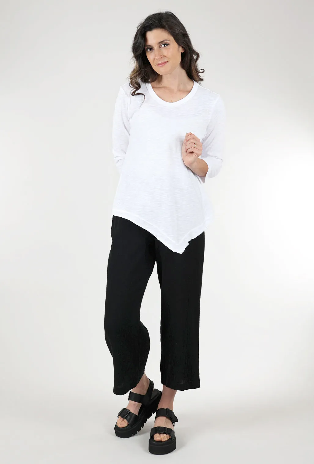 Slant Hem 3/4-Sleeve Tunic, White