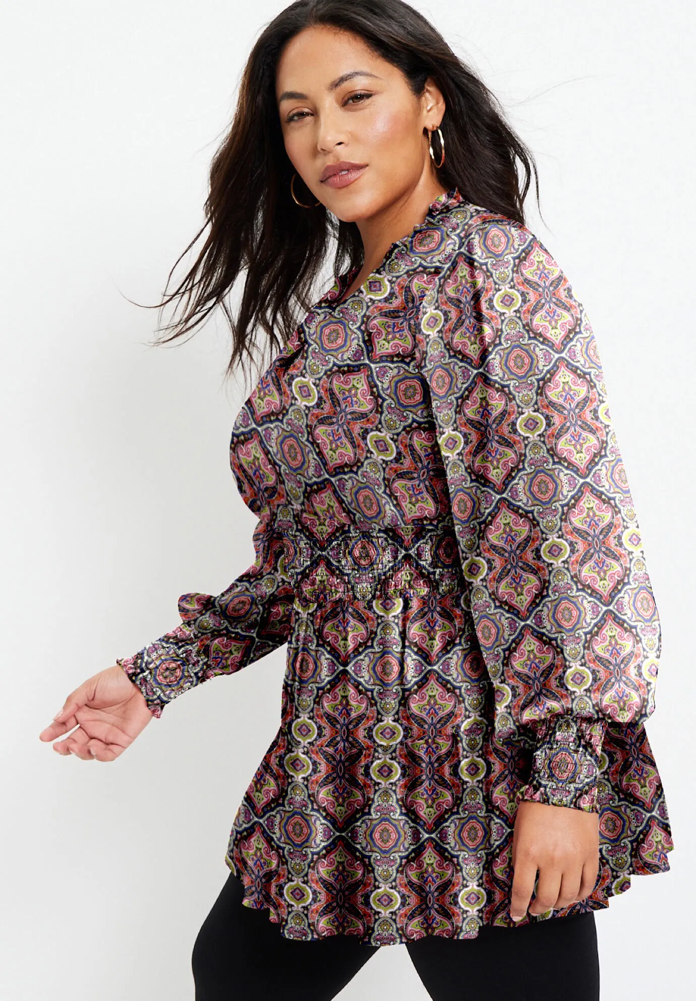 Smocked Georgette Tunic