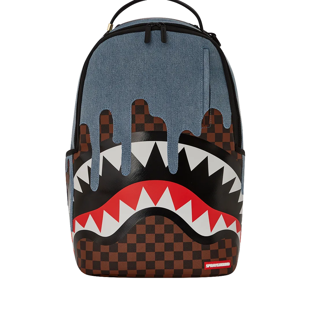 Sprayground Fabric House Shark Drip Backpack - Brown / Blue