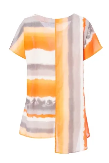 Stripe Flared Cotton Tunic - Nectarine - NAS24255-45