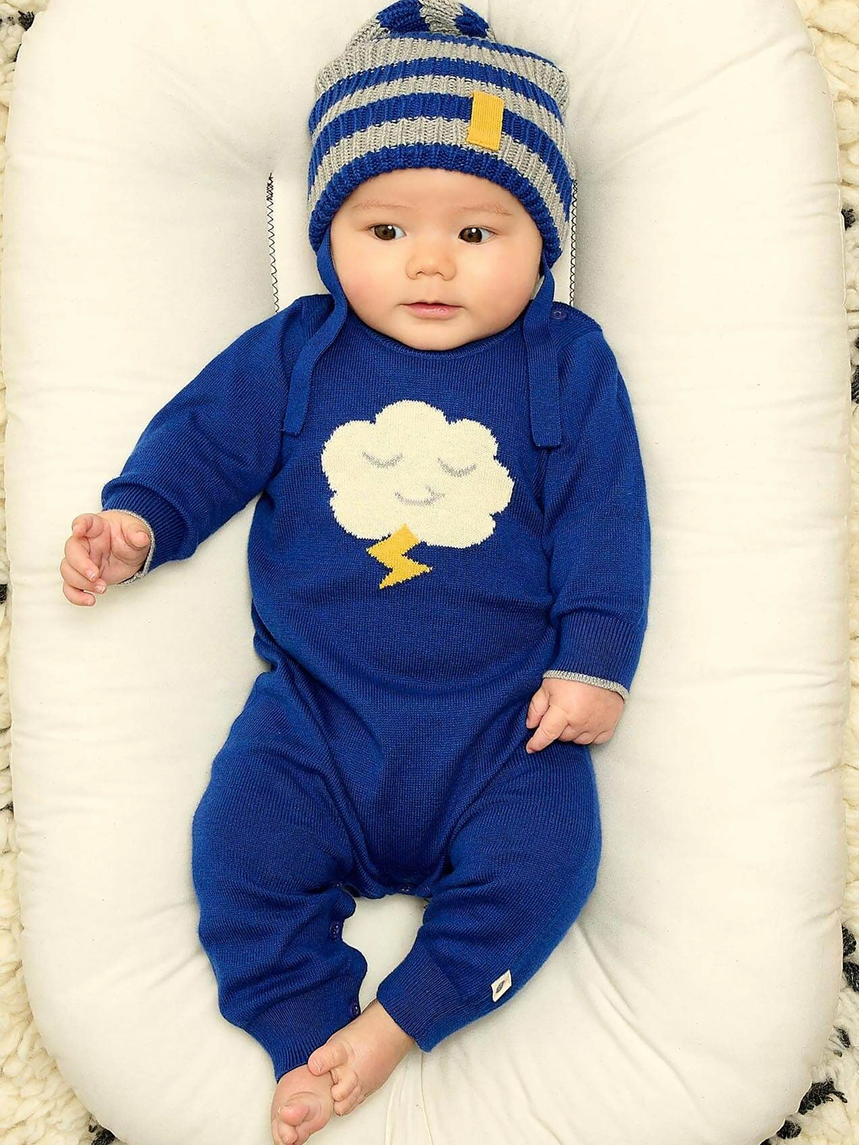 The Bonnie Mob Baby Boys Knitted Cloud Romper in Blue