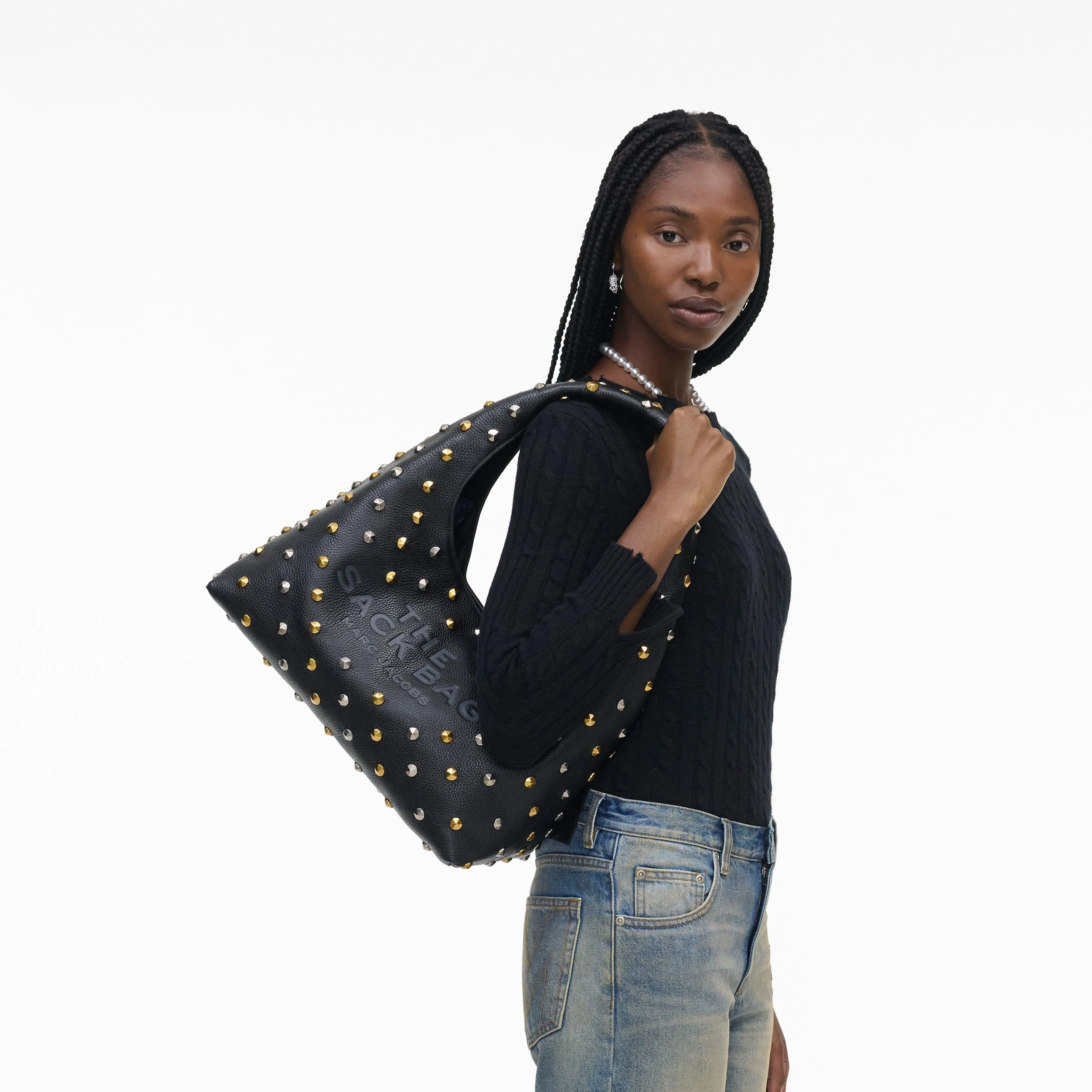 The Glam Studs Leather Sack Bag