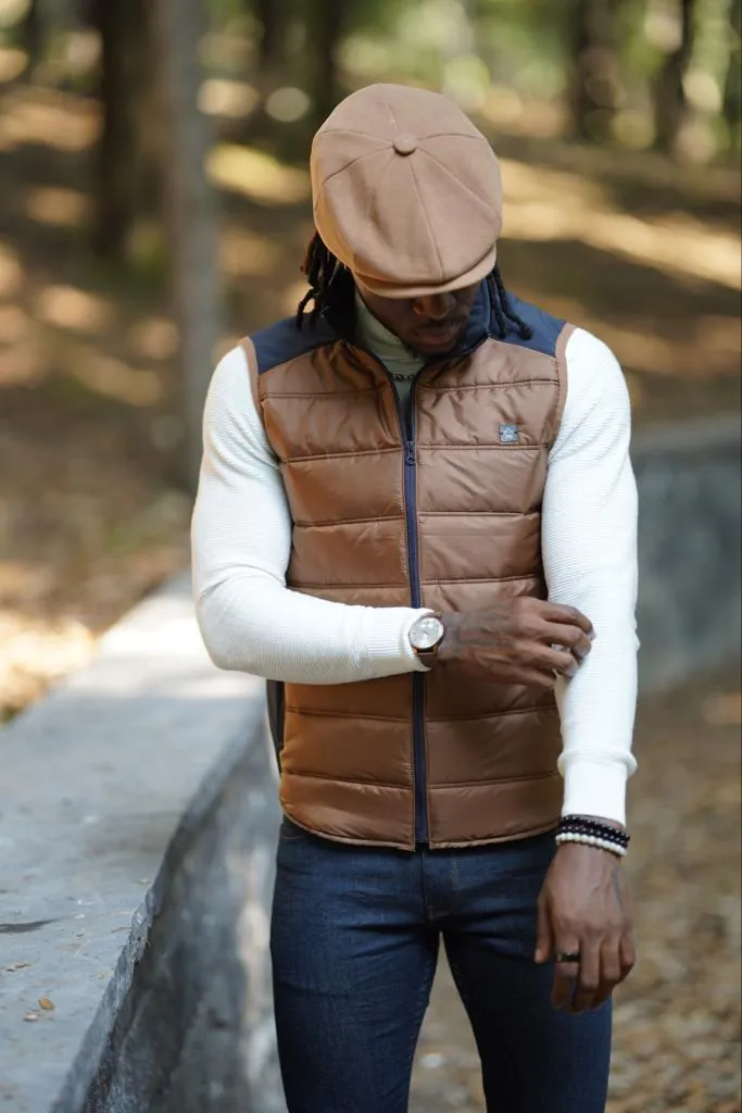 Thread Slim Fit Brown Zippered Vest