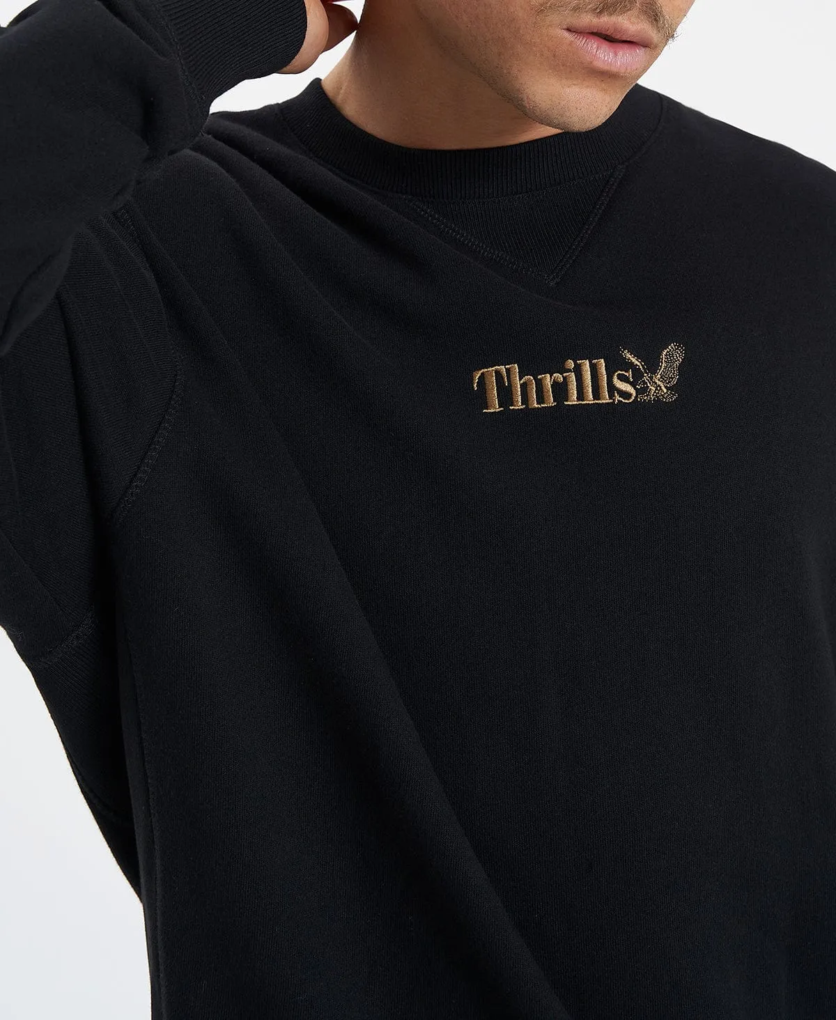 Thrills Workwear Embro Oversize Fit Crew Jumper Black