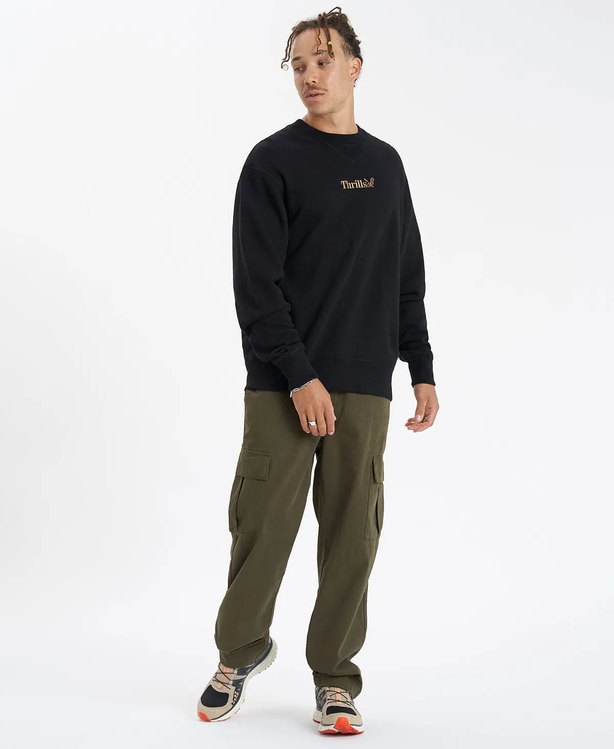 Thrills Workwear Embro Oversize Fit Crew Jumper Black