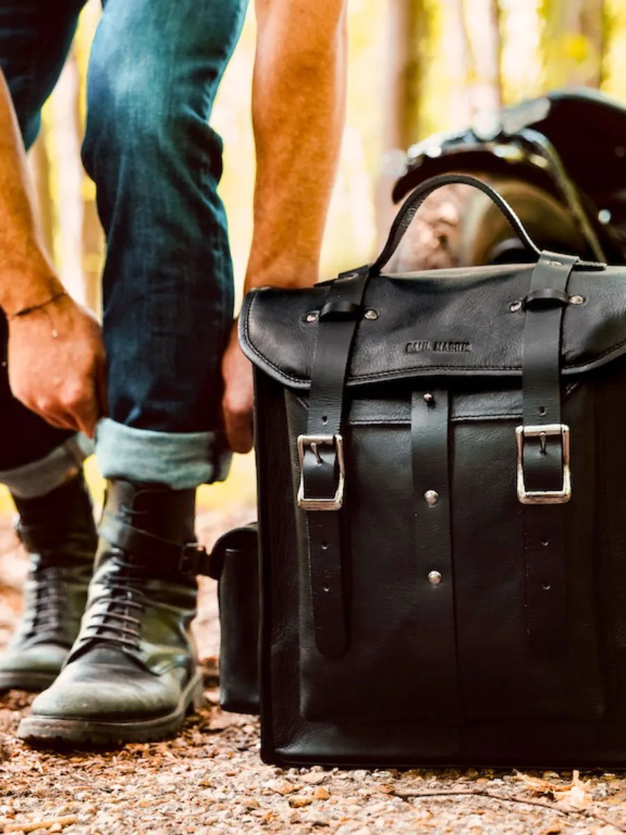 vintage leather motorbike bag Black - LeNomade L Oily Black | PAUL MARIUS