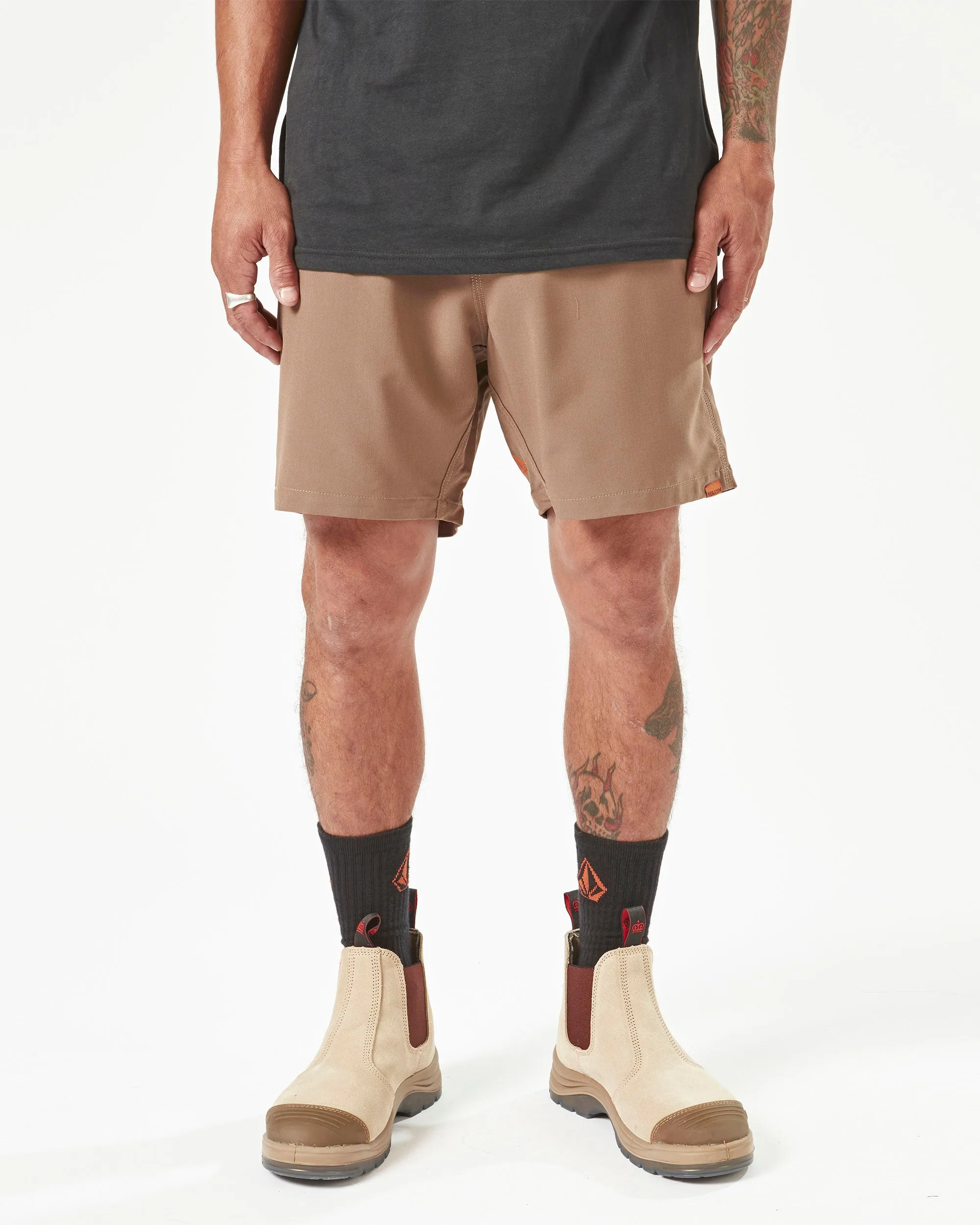 Volcom Workwear Slab Elastic Waist Hybrid Shorts - Brindle