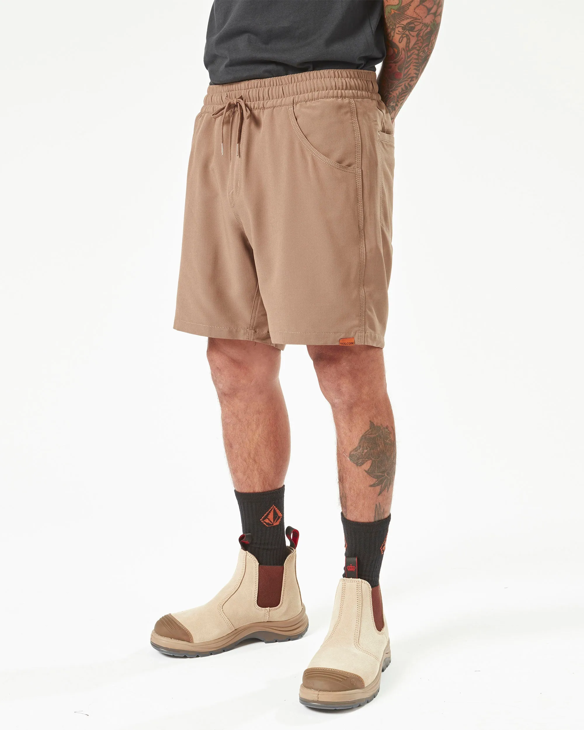 Volcom Workwear Slab Elastic Waist Hybrid Shorts - Brindle