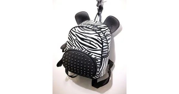 White Black Metal Studs Zebra Head Backpack Bag