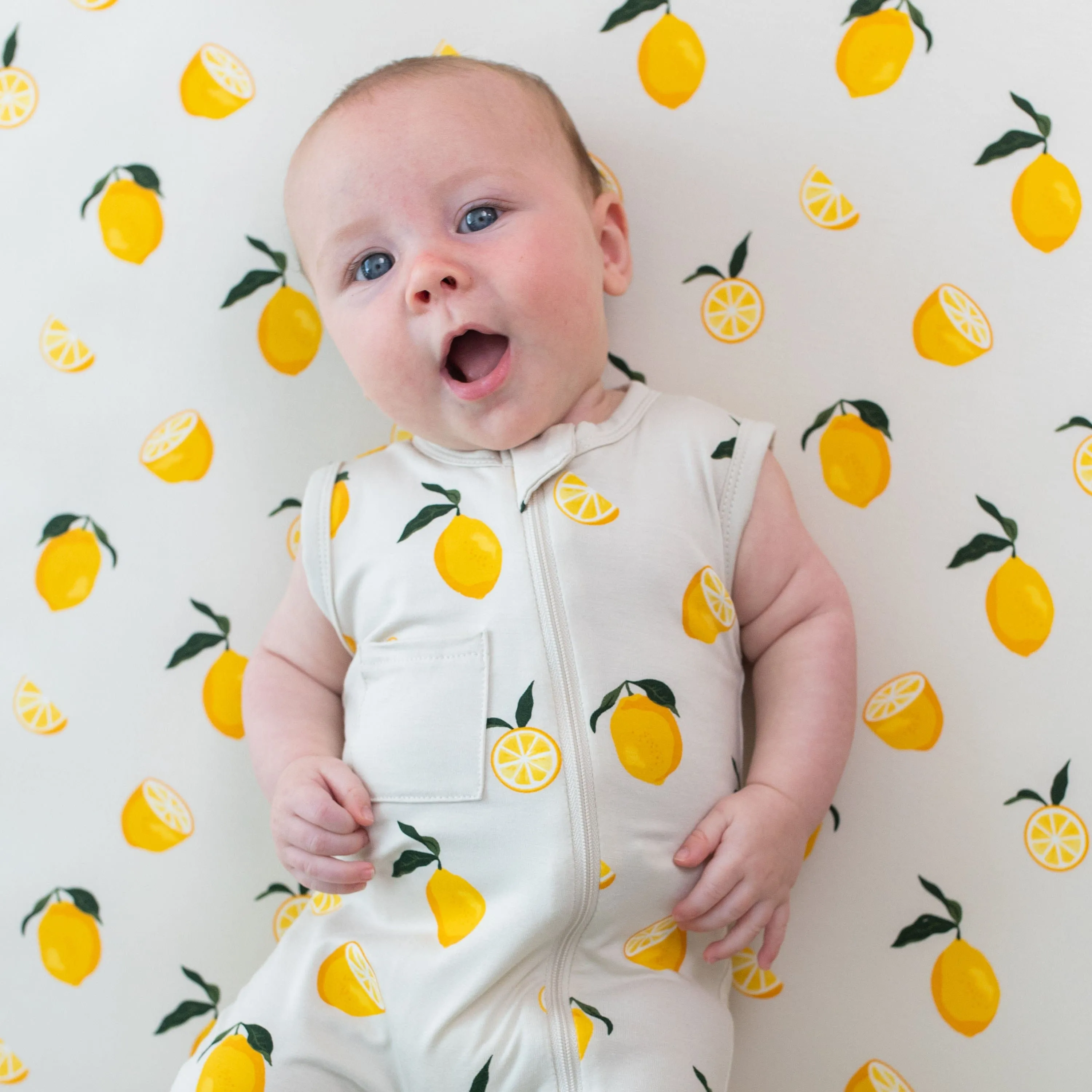 Zippered Sleeveless Romper in Lemon